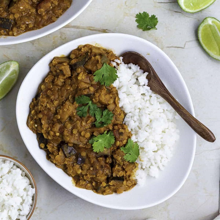 Curry with Eggplant Lentils and Coconut