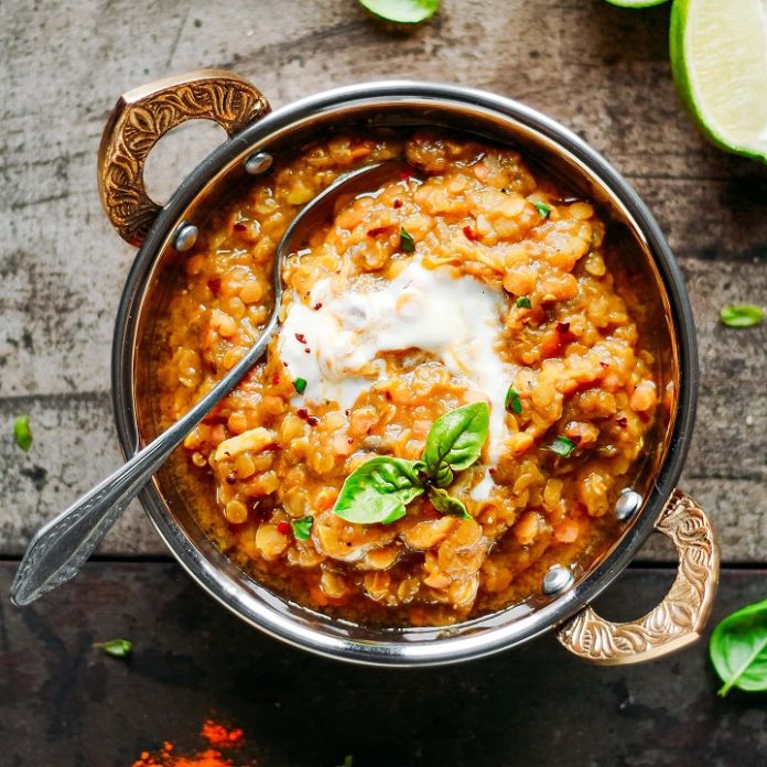Delicious Dhal with Roasted Eggplant