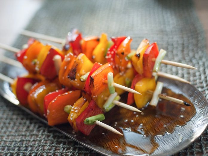 Delicious Saple Glazed Veggie Skewers with a Kick
