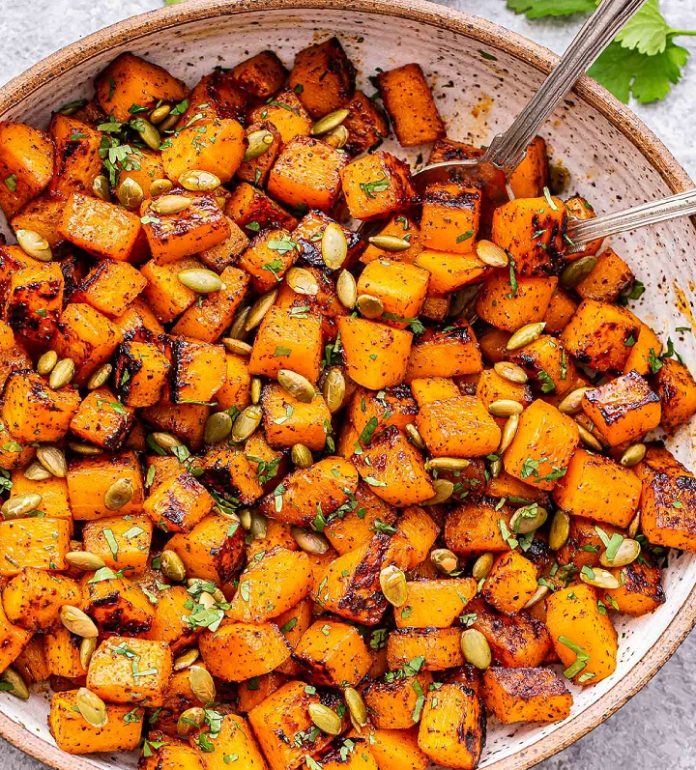 Spicy Roasted Sweet Potatoes and Butternut Squash